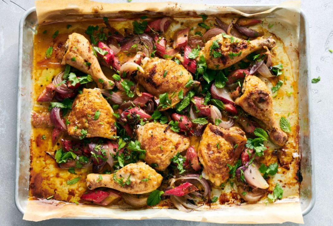 Crisp Chicken, Tender Rhubarb and a Brilliant Sheet-Pan Meal